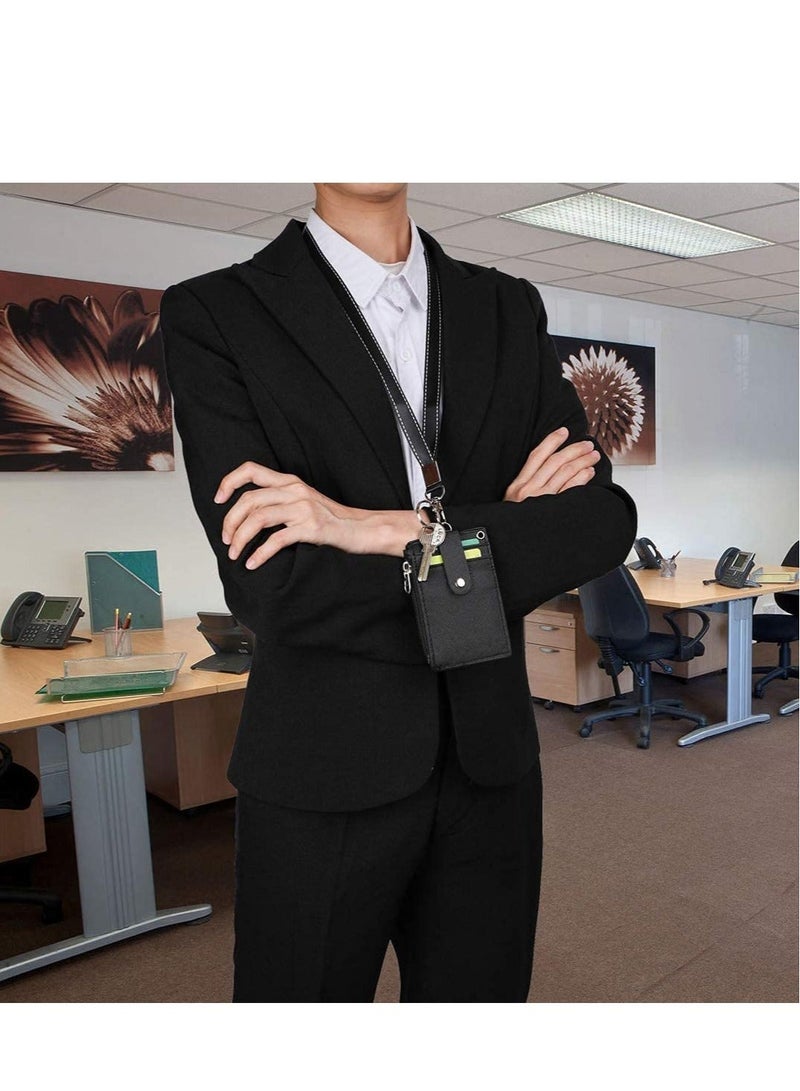 Captaintech Badge Holder with Zipper, Cute Id Badge Holder Wallet Leather Credit Card Holder Zipper Wallet with Lanyard, 2 Sided 5 Card Slots and Key Chain - Image 5