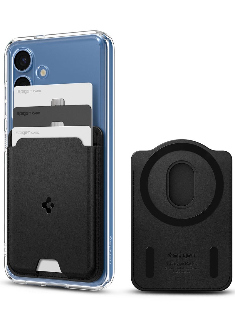 Spigen Valentinus (MagFit) MagSafe Wallet Card Holder [3 Cards] for Samsung Galaxy S25 series with Magnetic Case only and MagSafe compatible with iPhone 16/15/14/13/12 Models - Black 