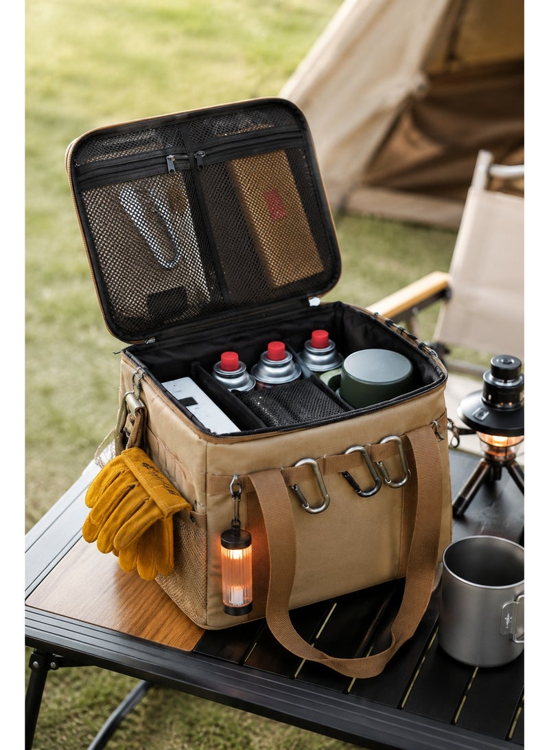 30L Tactical Camping Storage Bag, Waterproof Outdoor Gear Organizer with Multi-Hook Webbing, Large Capacity Camping Tote with PVC Bottom for Camping Picnic Car Travel Fishing - Image 5