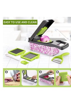 ELTRAZONE Vegetable chopper,senbowe multifunctional 13-in-1 food choppers onion chopper vegetable slicer cutter dicer veggie chopper with 8 blades,colander basket,container for salad potato carrot  - Image 5