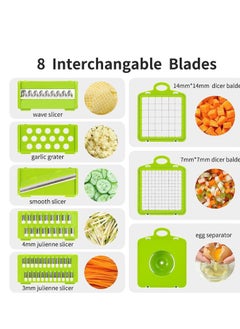 ELTRAZONE Vegetable chopper,senbowe multifunctional 13-in-1 food choppers onion chopper vegetable slicer cutter dicer veggie chopper with 8 blades,colander basket,container for salad potato carrot  - Image 2