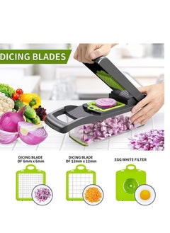 ELTRAZONE Vegetable chopper,senbowe multifunctional 13-in-1 food choppers onion chopper vegetable slicer cutter dicer veggie chopper with 8 blades,colander basket,container for salad potato carrot  - Image 3