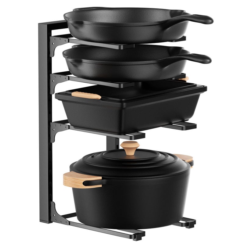 MUDEELA Pots and Pans Organizer under Cabinet 15.75" Tall, 4-Tier Heavy Duty Pan Organizers inside Cabinet Kitchen Storage, Adjustable Pot Rack Holds up to 44 LB Cast Iron Skillets Shallow Cookware - Image 1