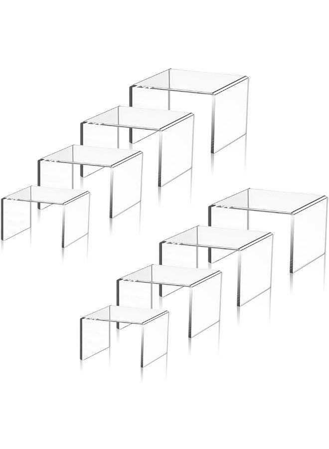 TPGP Pack of 8 Large Acrylic Display Stands, Transparent Rectangular Acrylic Shelf for Organisation and Decoration for Desserts, Jewellery, Funko Pop Dolls - Image 1