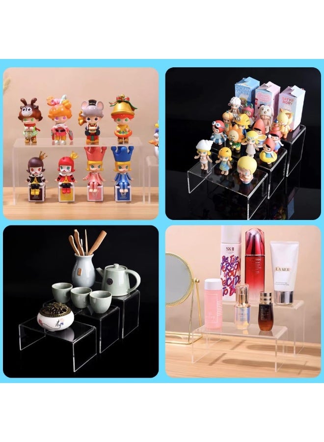 TPGP Pack of 8 Large Acrylic Display Stands, Transparent Rectangular Acrylic Shelf for Organisation and Decoration for Desserts, Jewellery, Funko Pop Dolls - Image 3