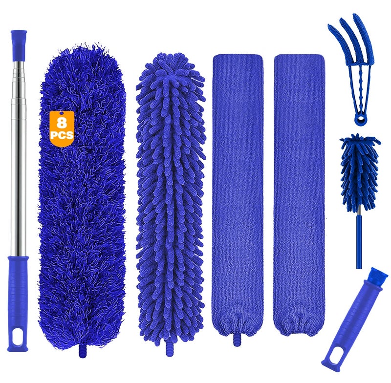 Buysenton Microfiber Duster 8PCS Feather Duster with 100 Inch Telescoping Extension Pole Reusable Bendable Dusters Washable Lightweight Dusters for Ceilings Fans2023 UAGRED