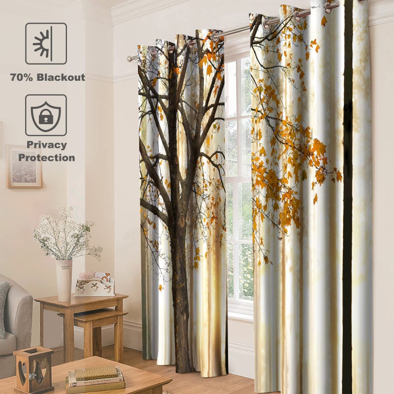 Jekeno Fall Tree Blackout Curtains Autumn Maple Tree Yellow Orange Leaves Brown Branch Wooden Nature Tree Decor Bedroom Living Room Grommet Window Drapes 2 Panel Set  52""x84"" - Image 4