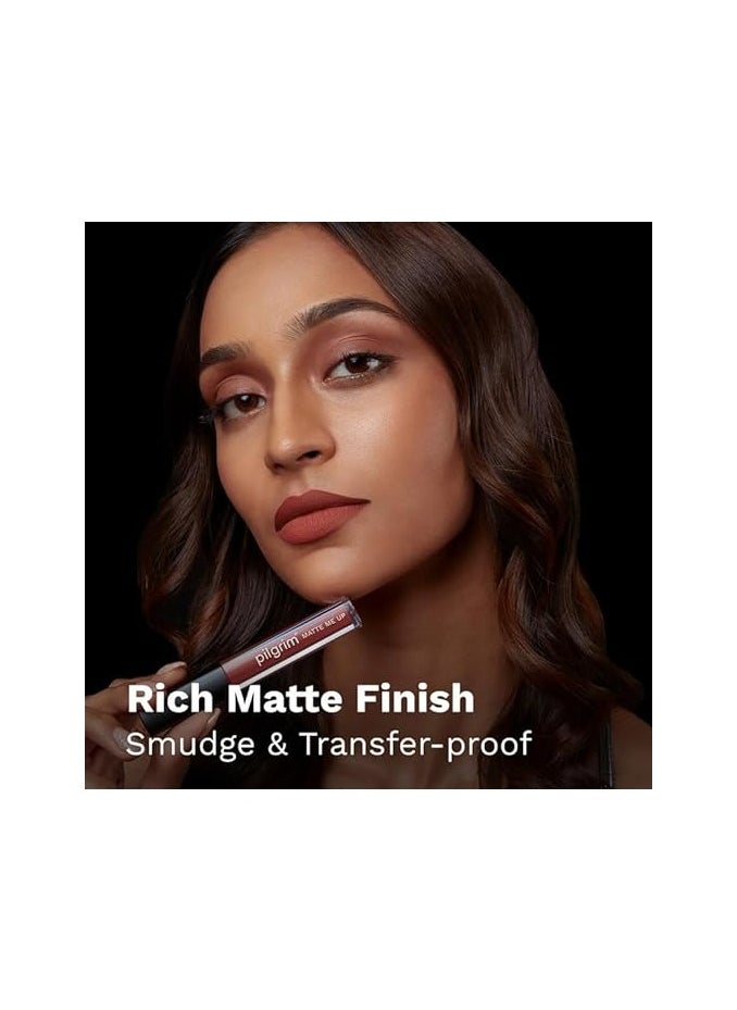PILGRIM Pilgrim Liquid Matte Lipstick - Saucy Coral | Lipstick for Women with Hyaluronic Acid & Spanish Squalane | Transferproof, Long Lasting & Non Drying with Hydrating Ingredients 3gms  - Image 4
