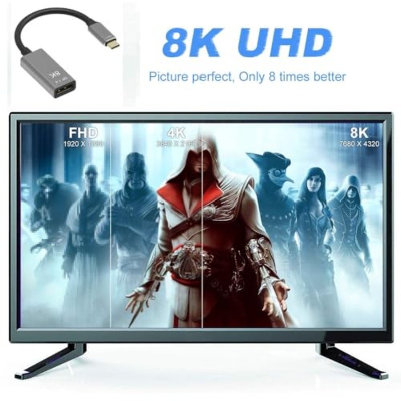 USB C to DisplayPort Adapter, 8K@60Hz 4K@144Hz Male to Female Converter, 25CM Thunderbolt 3 to DisplayPort Adapter for MacBook Pro, MacBook Air, iPad Pro, XPS 15/13, Spectre, Surface - Image 5