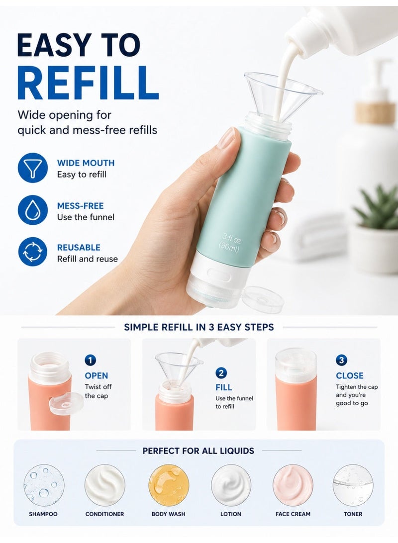 Eworld 16-Pcs Travel Bottle Set for Toiletries | Leak-Proof Refillable Silicone Travel Containers for Shampoo, Conditioner, Lotion & Liquid | Multicolour Travel Kit with Bag | TSA Approved - Image 3