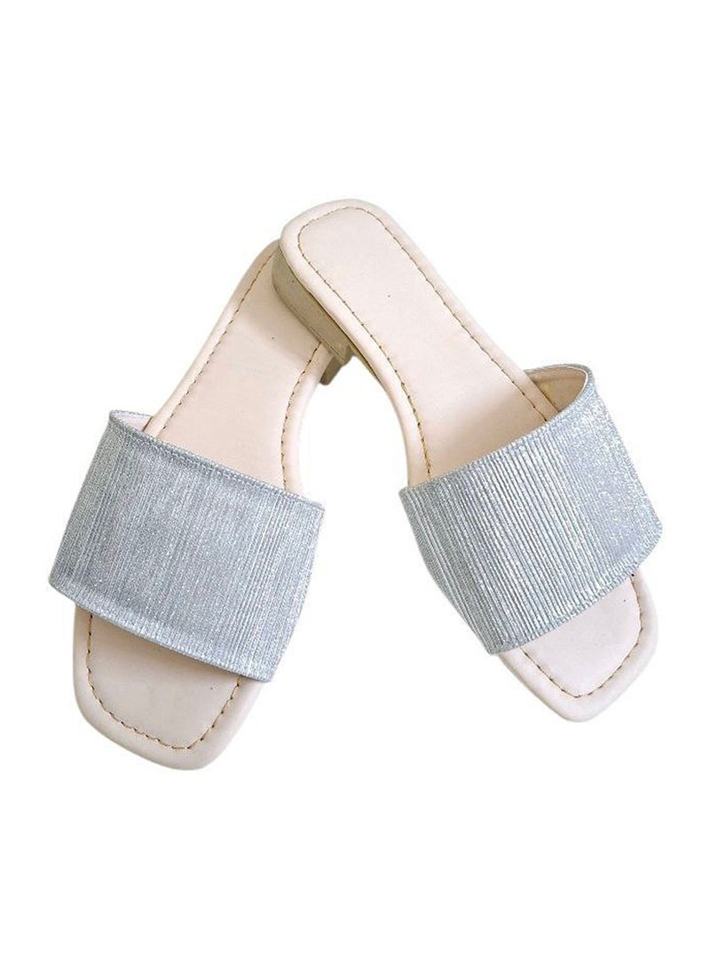 Karisma Simple Criss-Cross Strap Flat Squared Toe Slipper With Glitter Print Material - Image 1