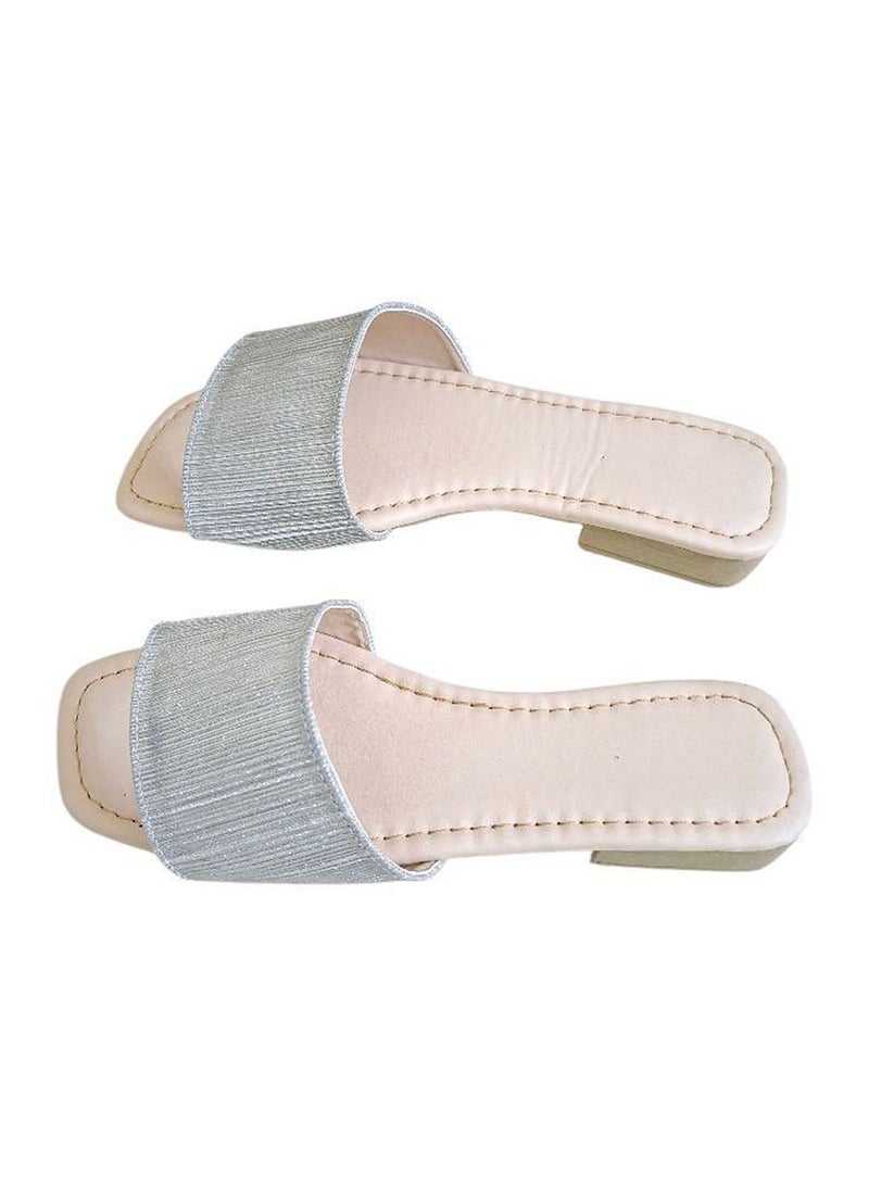 Karisma Simple Criss-Cross Strap Flat Squared Toe Slipper With Glitter Print Material - Image 2