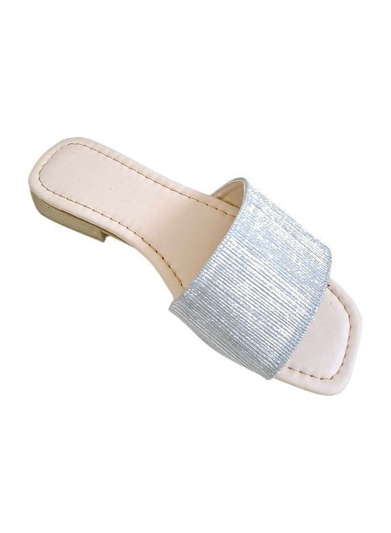 Karisma Simple Criss-Cross Strap Flat Squared Toe Slipper With Glitter Print Material - Image 3