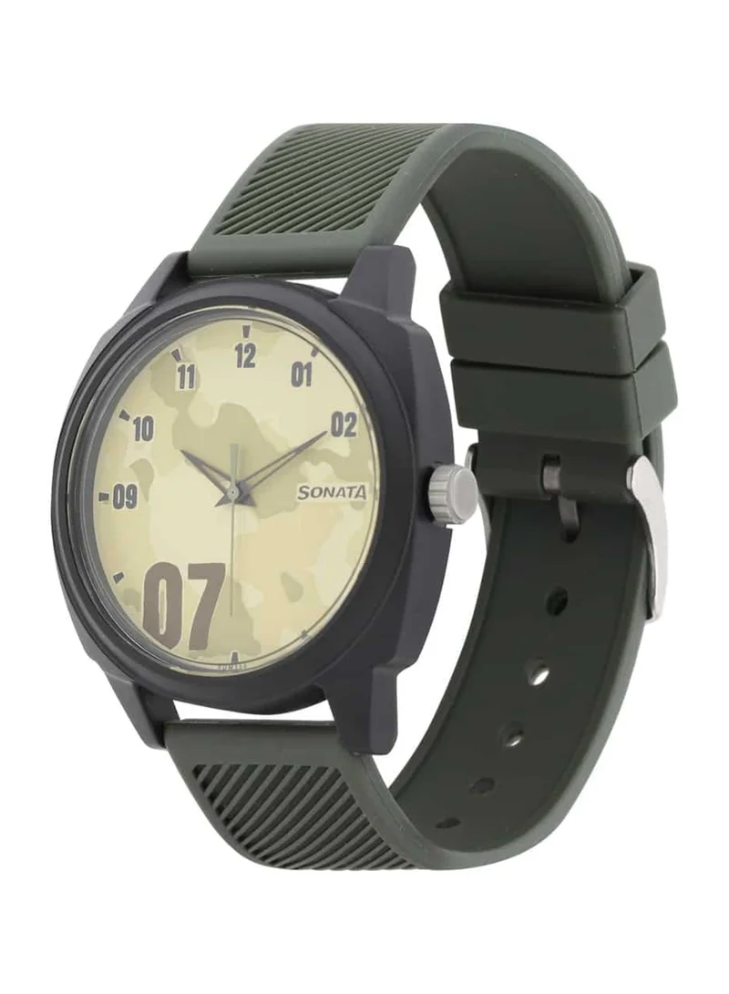 Sonata Men's Analog Round Shape Plastic Wrist Watch 77086PP10 - 52.4 Mm