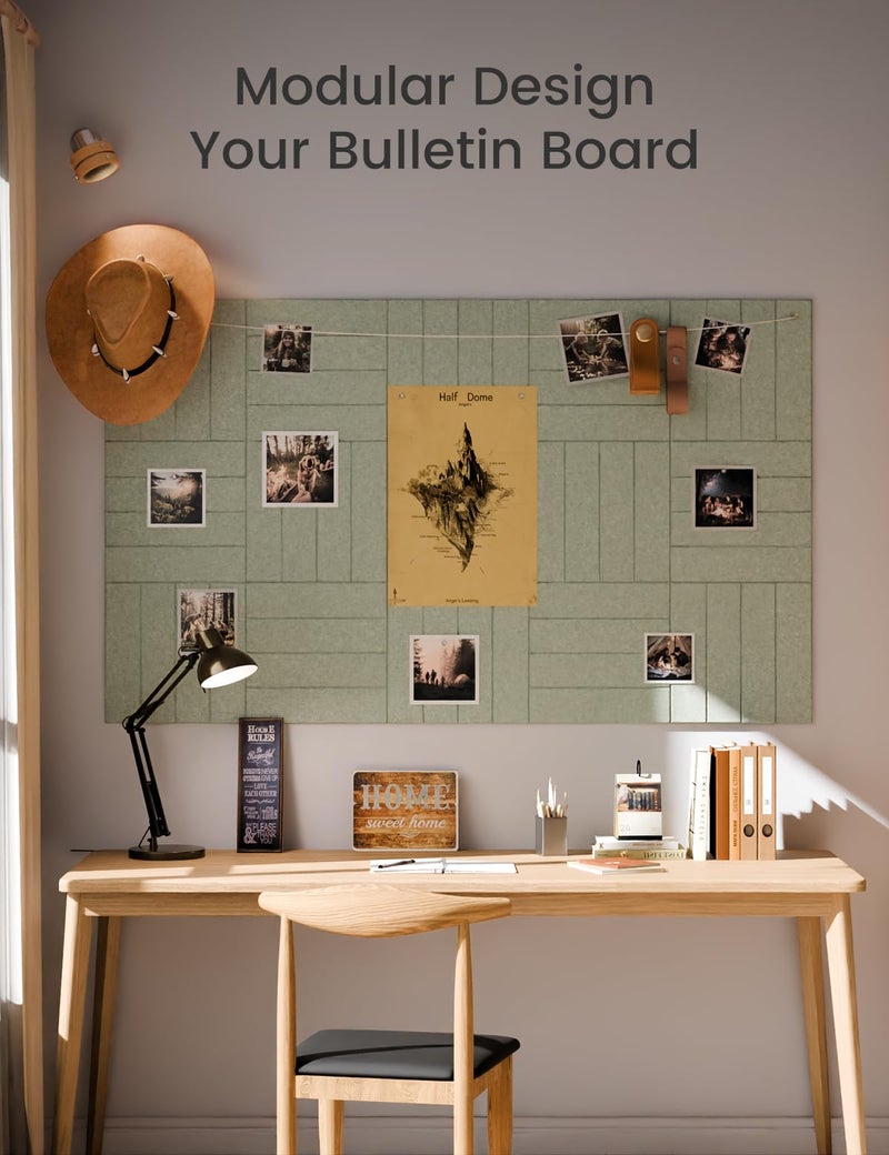 Fluxynara Felt Bulletin Board Tiles Large 48" x 36" Cork Board Alternative-12 Pack with 70 Adhesive Tabs, Thick Slat Wall Panels for Office Decor, Push Pin Board Wall Organizer Alternative-Sage Green - Image 5