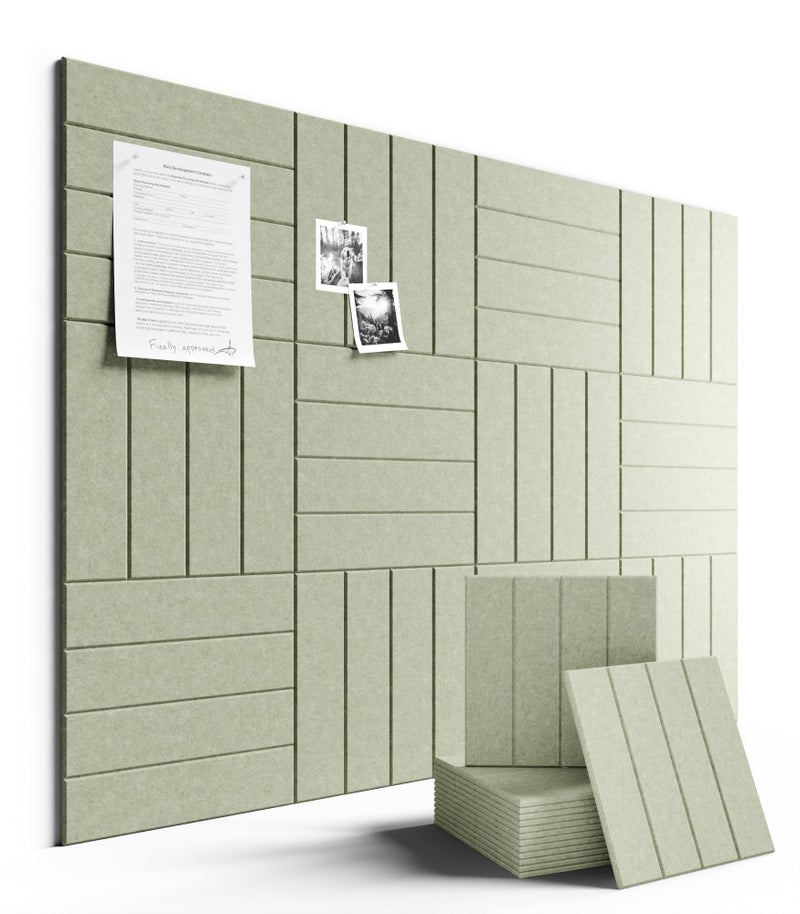 Fluxynara Felt Bulletin Board Tiles Large 48" x 36" Cork Board Alternative-12 Pack with 70 Adhesive Tabs, Thick Slat Wall Panels for Office Decor, Push Pin Board Wall Organizer Alternative-Sage Green - Image 1