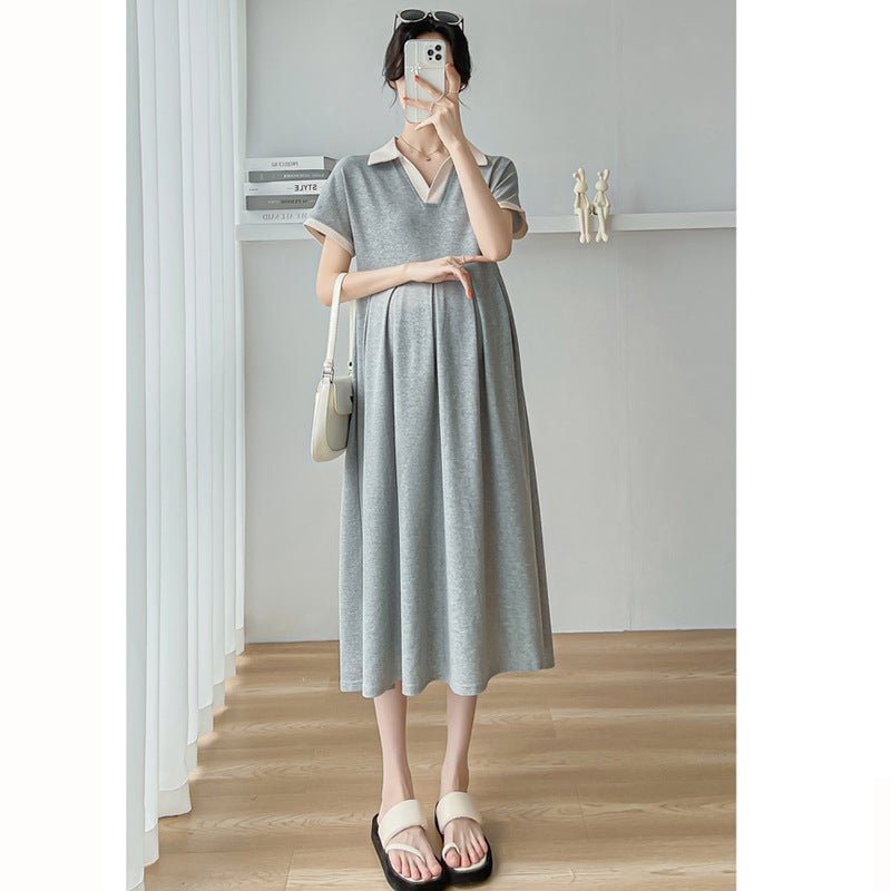 Maternity Dress Summer 2023 Short Sleeve Pleated Black  - Image 2