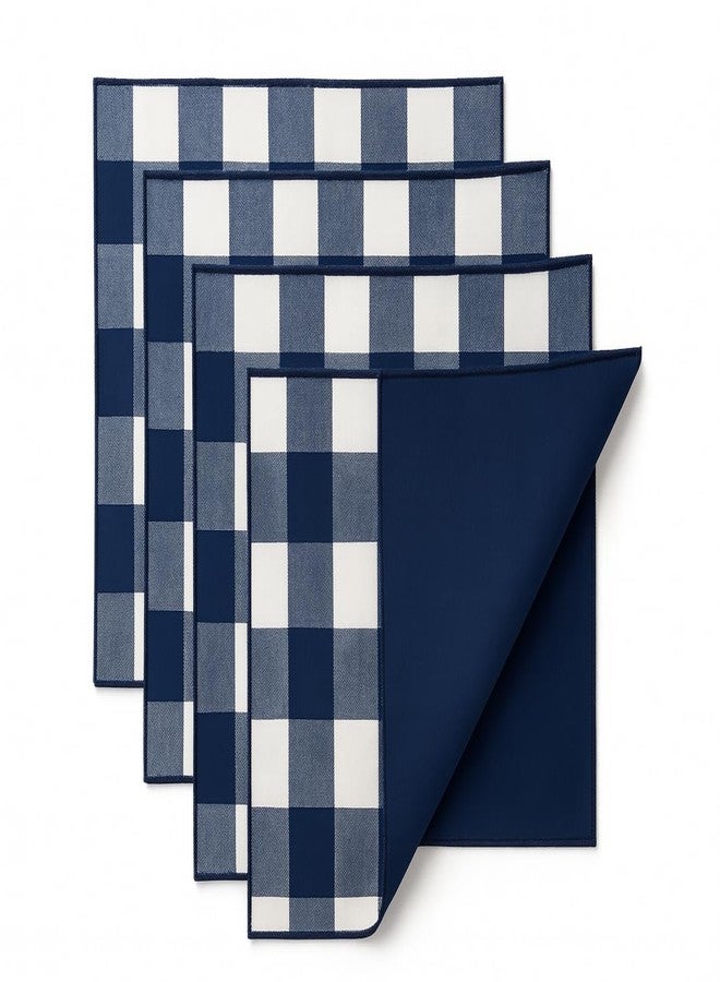 Fennco Styles Buffalo Check Double Layers Reversible Placemats 14" W x 20" L, Set of 4 - Handmade in USA - Navy Blue Plaid Table Mats for Everyday Use, Banquet, Holiday, Special Occasion - Image 1