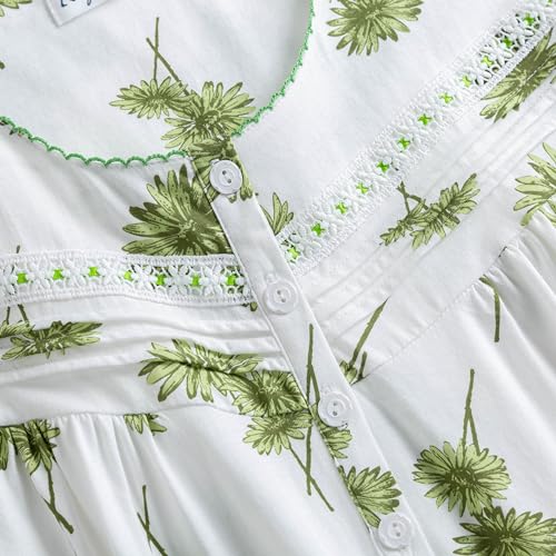 Keyocean Nightgowns for Women, Soft Cotton Lightweight Comfy Short Sleeves Ladies Sleeping-gown, Green Danerlion, X-Large(XL) - Image 5