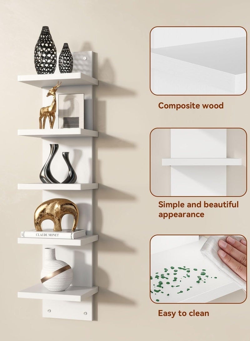 WALALLA 5-Tier White Wall Shelf Unit, Narrow Vertical Floating Shelf, Decorative Wall Mounted Storage Organizer with Tall Tower Design for Bedroom Living Room Bathroom Kitchen Office Home Decor - Image 1