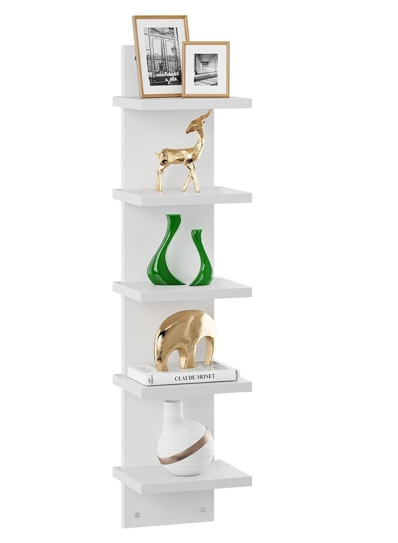 WALALLA 5-Tier White Wall Shelf Unit, Narrow Vertical Floating Shelf, Decorative Wall Mounted Storage Organizer with Tall Tower Design for Bedroom Living Room Bathroom Kitchen Office Home Decor - Image 2