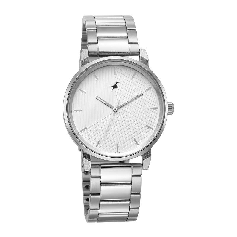 Fastrack Stunners Men Quartz Movement | Crisp White Geometric Pattern Dial with Polished Silver Metal Strap | Modern Minimalist Design - 3278SM04 - Image 5