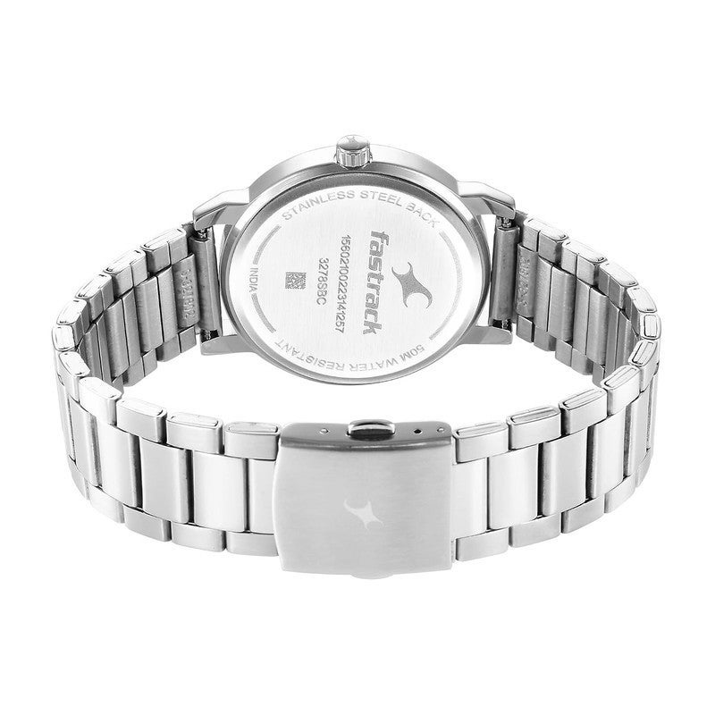 Fastrack Stunners Men Quartz Movement | Crisp White Geometric Pattern Dial with Polished Silver Metal Strap | Modern Minimalist Design - 3278SM04 - Image 3