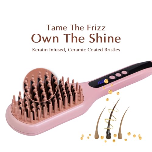 Aldon Hair Straightener Brush for Women | Daily Use Hair Straightening Brush | 30 Sec Fast Heating | Adjustable Heat 100–200°C with Temperature Control & LED Display | Anti-Scald Design & Auto Shut-Off | Safe for Natural & Coloured Hair | 6 Ft Swivel Cord | Straight Hair in 5 Minutes - Image 2