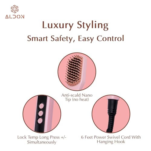 Aldon Hair Straightener Brush for Women | Daily Use Hair Straightening Brush | 30 Sec Fast Heating | Adjustable Heat 100–200°C with Temperature Control & LED Display | Anti-Scald Design & Auto Shut-Off | Safe for Natural & Coloured Hair | 6 Ft Swivel Cord | Straight Hair in 5 Minutes - Image 5