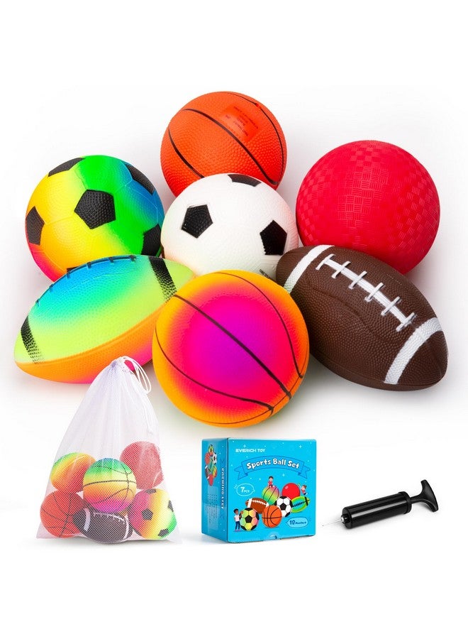EVERICH TOY EVERICH Balls for Toddlers 1-3, 7 Pcs 5" Playground Balls for Kids, Soft Rubber Small Sports Ball Set with Football, Basketball, Soccer, Indoor Outdoor Toddler Toys Games Birthday Gifts for Boys Girls - Image 1