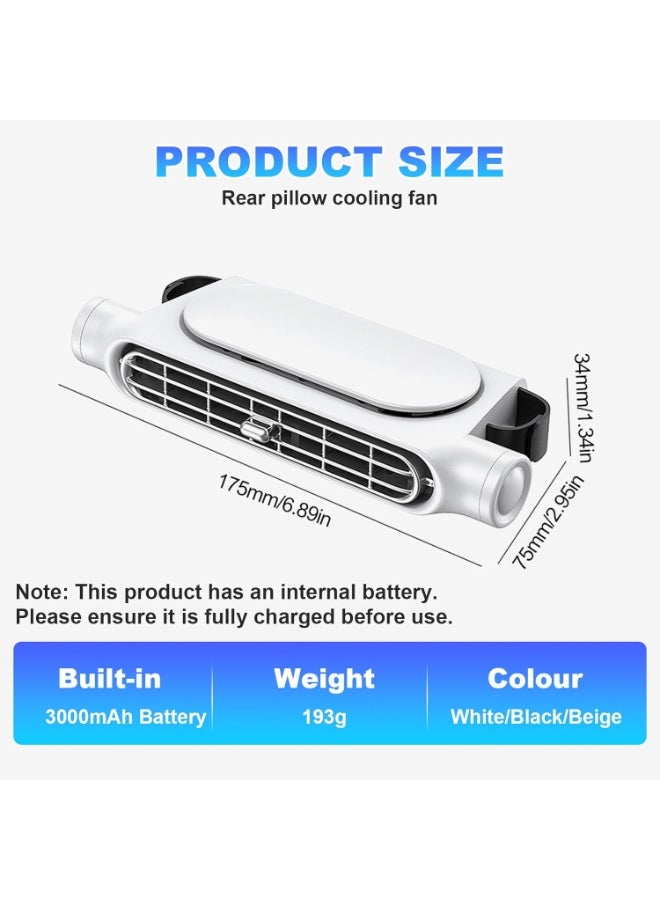 مروحة تبريد مقعد السيارة، مروحة مقعد الرقبة المحمولة الجديدة لعام 2025 مع بطارية 3000mAh مدمجة، مروحة مقعد للسيارات مع 3 سرعات هواء قابلة للتعديل للسيارة، SUV، الشاحنات، الحافلات الصغيرة - Image 5