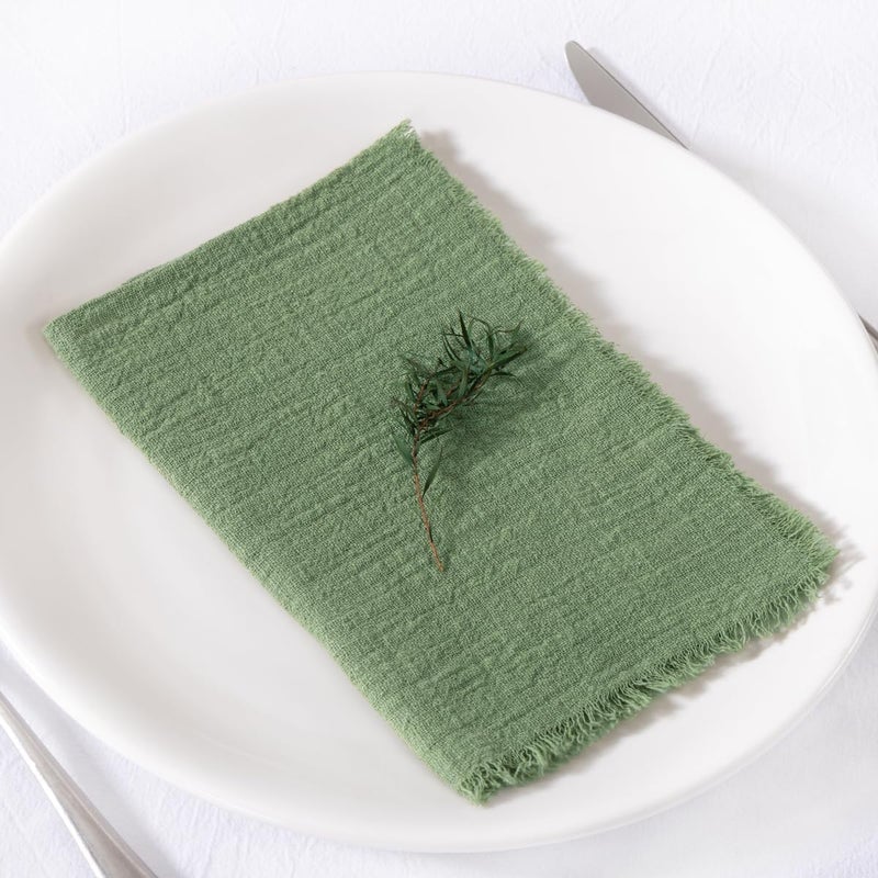 MLMC 6 Pack Sage Green Linen Napkins Boho Washable Cloth Napkins with Fringe Reusable Rustic Gauze Dinner Table Decor 1717 for Wedding Party Baby Shower Spring Decor - Image 4