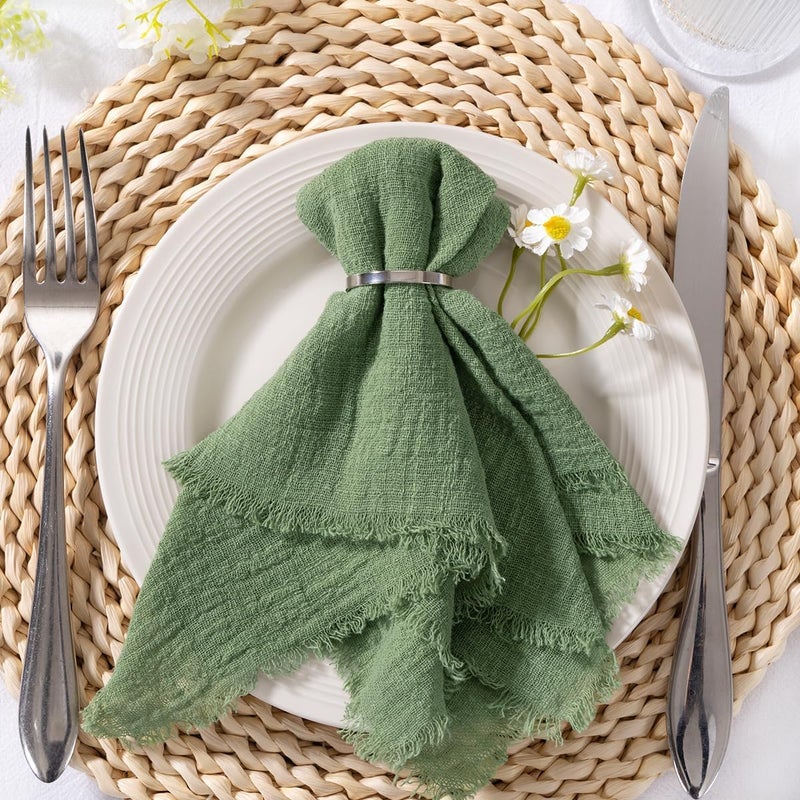MLMC 6 Pack Sage Green Linen Napkins Boho Washable Cloth Napkins with Fringe Reusable Rustic Gauze Dinner Table Decor 1717 for Wedding Party Baby Shower Spring Decor - Image 1