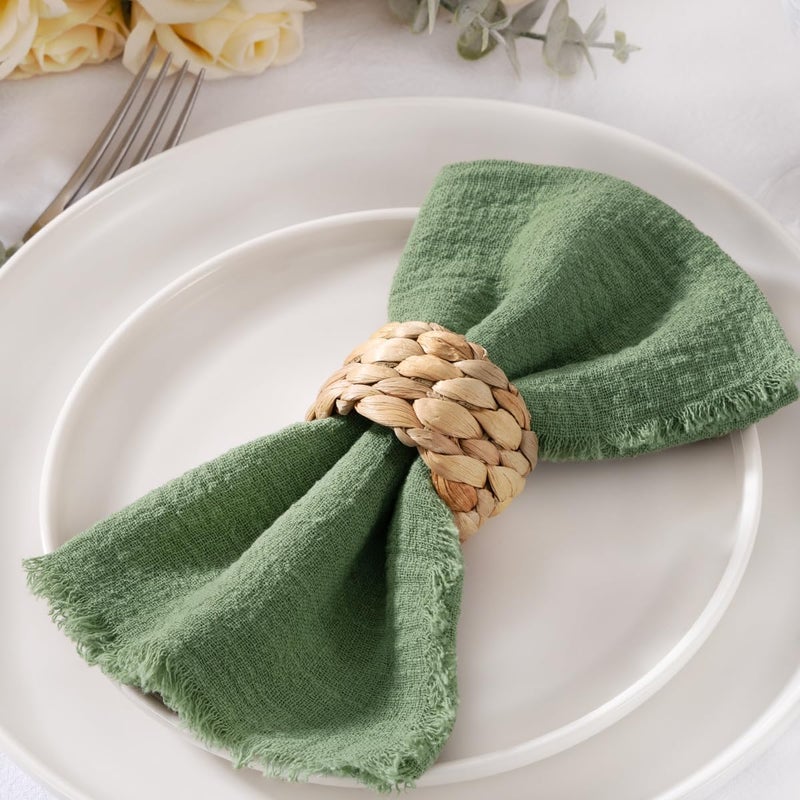 MLMC 6 Pack Sage Green Linen Napkins Boho Washable Cloth Napkins with Fringe Reusable Rustic Gauze Dinner Table Decor 1717 for Wedding Party Baby Shower Spring Decor - Image 2