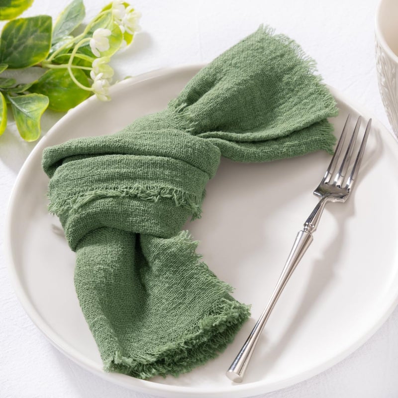 MLMC 6 Pack Sage Green Linen Napkins Boho Washable Cloth Napkins with Fringe Reusable Rustic Gauze Dinner Table Decor 1717 for Wedding Party Baby Shower Spring Decor - Image 3
