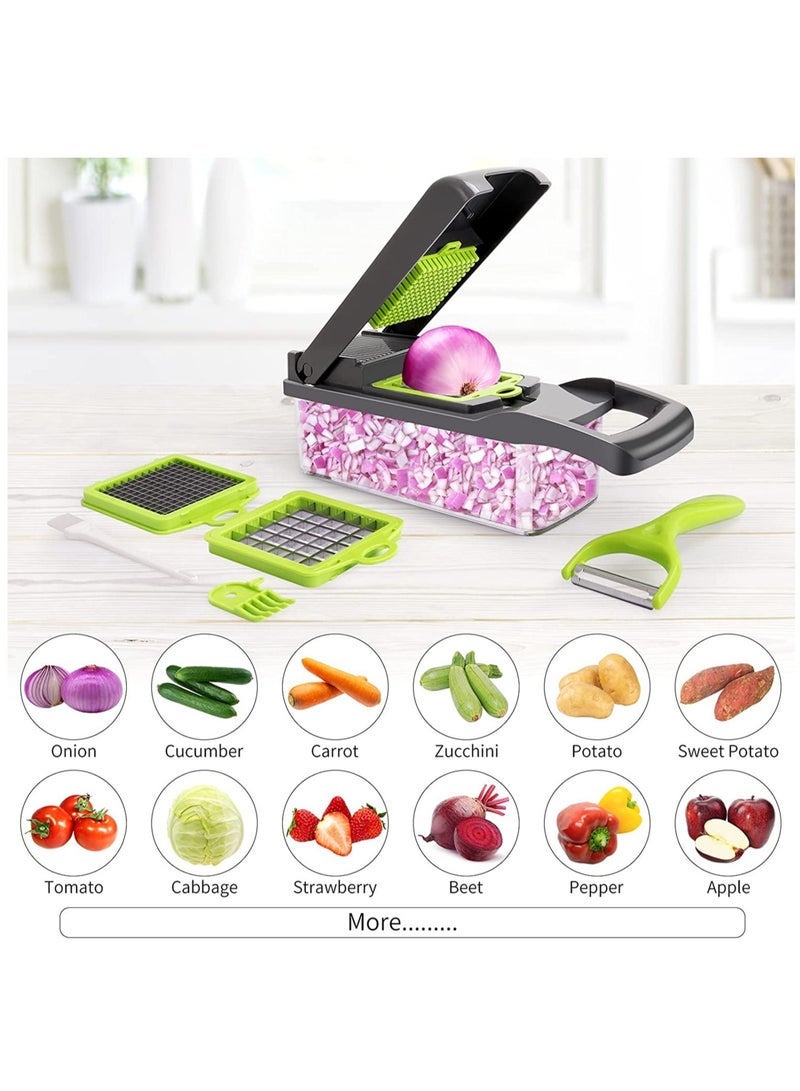 Multifunctional 13-in-1 Food Choppers Onion Chopper Vegetable Slicer Cutter Dicer Veggie chopper with 8 Blades,Colander Basket,Container for Salad Potato Carrot Garlic - Image 4