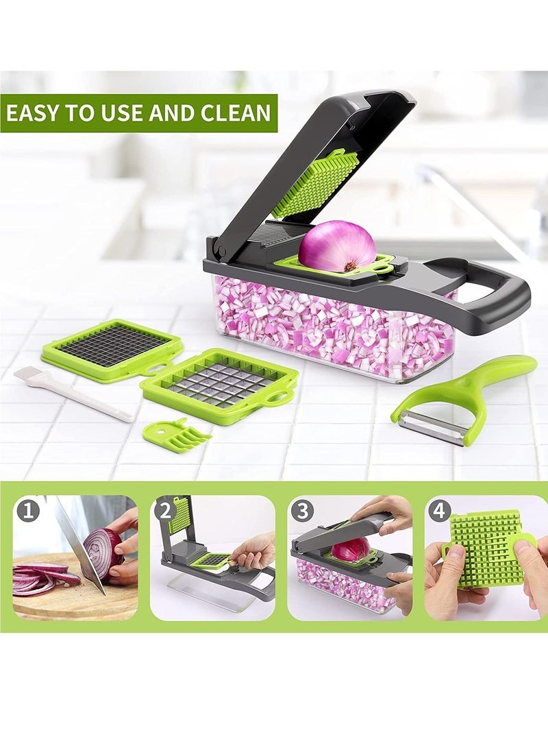 Multifunctional 13-in-1 Food Choppers Onion Chopper Vegetable Slicer Cutter Dicer Veggie chopper with 8 Blades,Colander Basket,Container for Salad Potato Carrot Garlic - Image 5