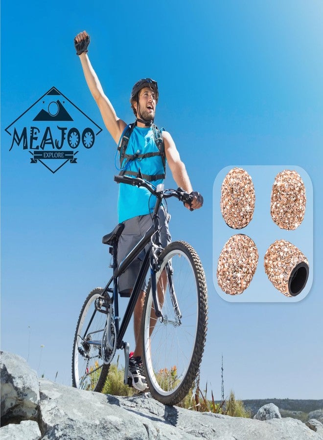 MEAJOO مجموعة أغطية صمامات إطارات السيارات من ميجو، 4 قطع، مرصعة بالكريستال والماس، مقاومة للغبار، أغطية صمامات إطارات عالمية للسيارات وسيارات الدفع الرباعي والشاحنات والدراجات والدراجات النارية والهوائية (ذهبي وردي) - Image 4