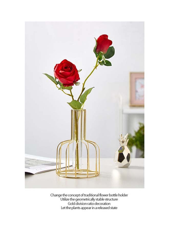 fashionhome Metallic Flowers Bottle Vase Golden 10x15.5cm - Image 1