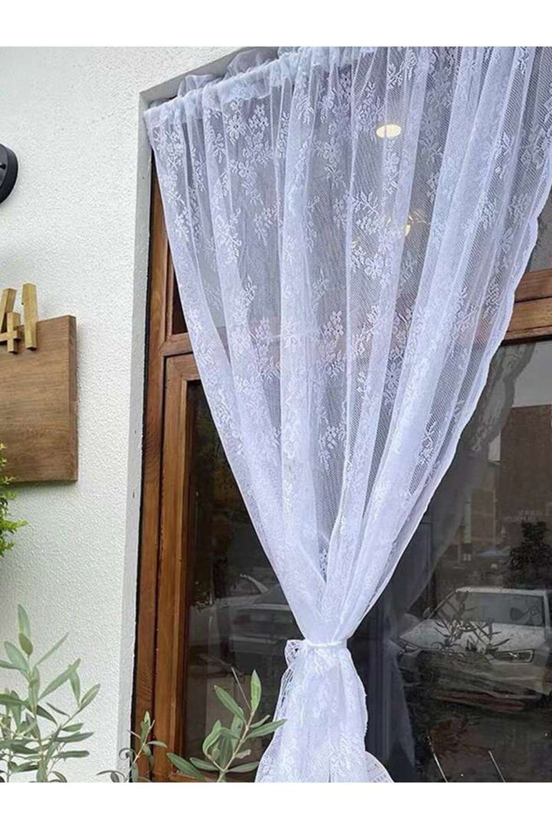 erorex Fixed Pleat 150x150cm White Floral Lace Sheer Rod Pocket Curtain Panel - Image 4