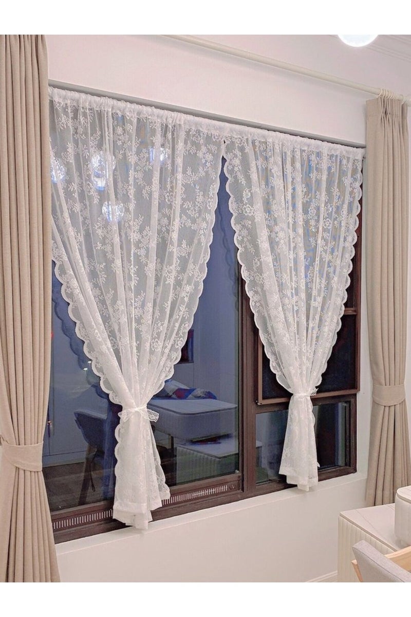 erorex Fixed Pleat 150x150cm White Floral Lace Sheer Rod Pocket Curtain Panel - Image 1