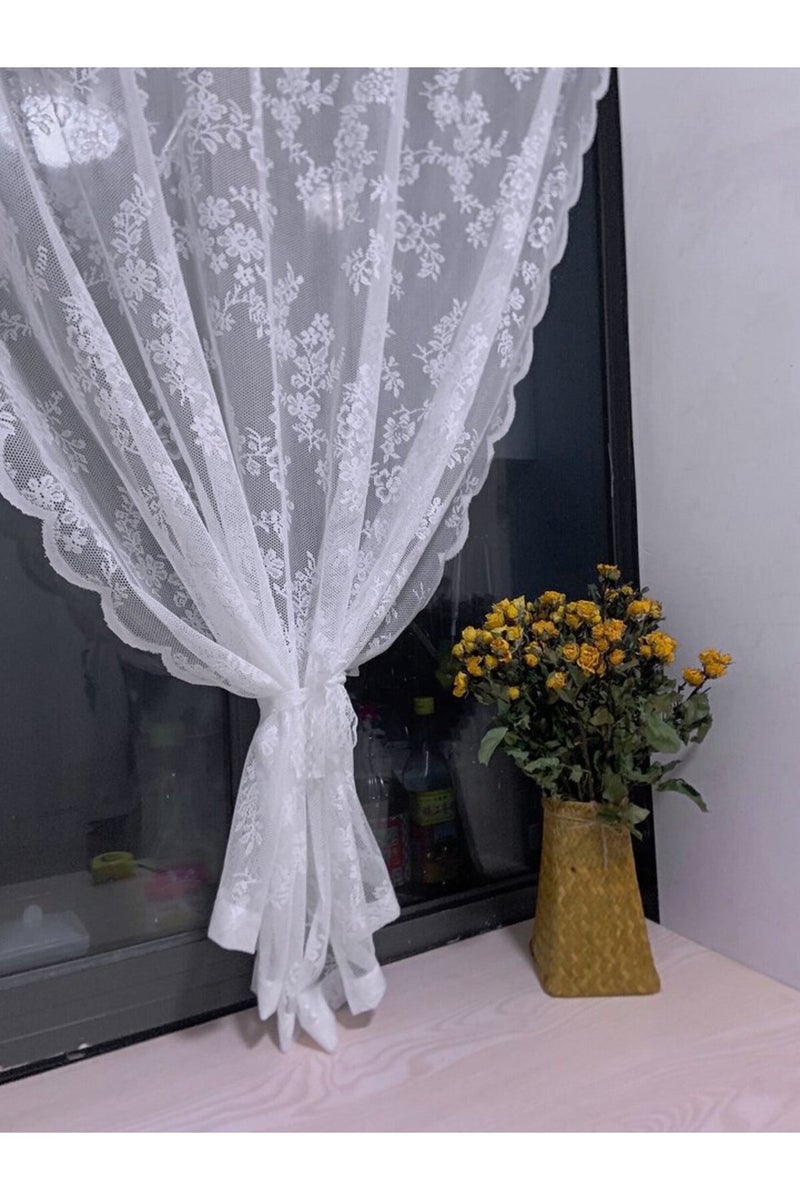 erorex Fixed Pleat 150x150cm White Floral Lace Sheer Rod Pocket Curtain Panel - Image 2