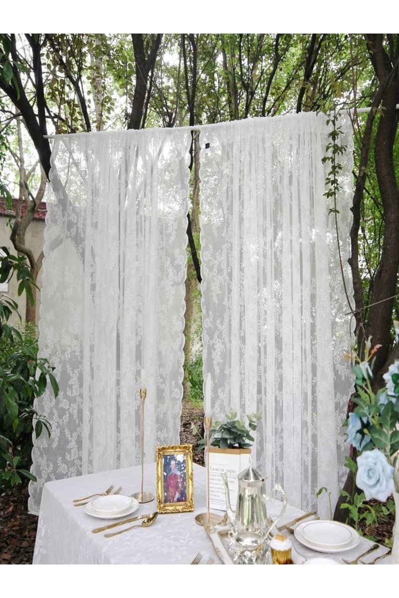 erorex Fixed Pleat 150x150cm White Floral Lace Sheer Rod Pocket Curtain Panel - Image 3