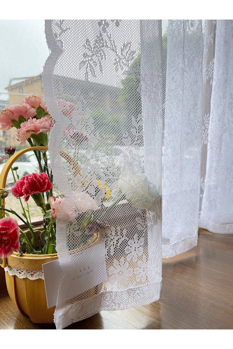 erorex Fixed Pleat 150x150cm White Floral Lace Sheer Rod Pocket Curtain Panel - Image 5