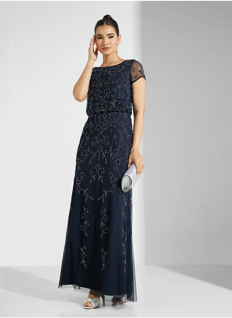 Adrianna Papell Embellished Mesh Detailed Dress