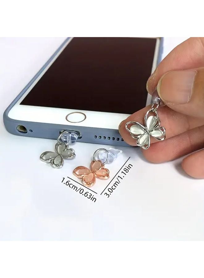 Silvery Butterfly Phone Dust Plug For Type C Charging Port With Rope Gift - Image 3