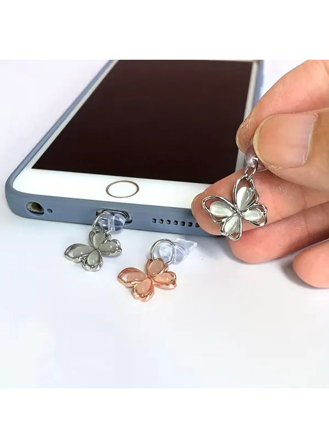 Silvery Butterfly Phone Dust Plug For Type C Charging Port With Rope Gift - Image 4