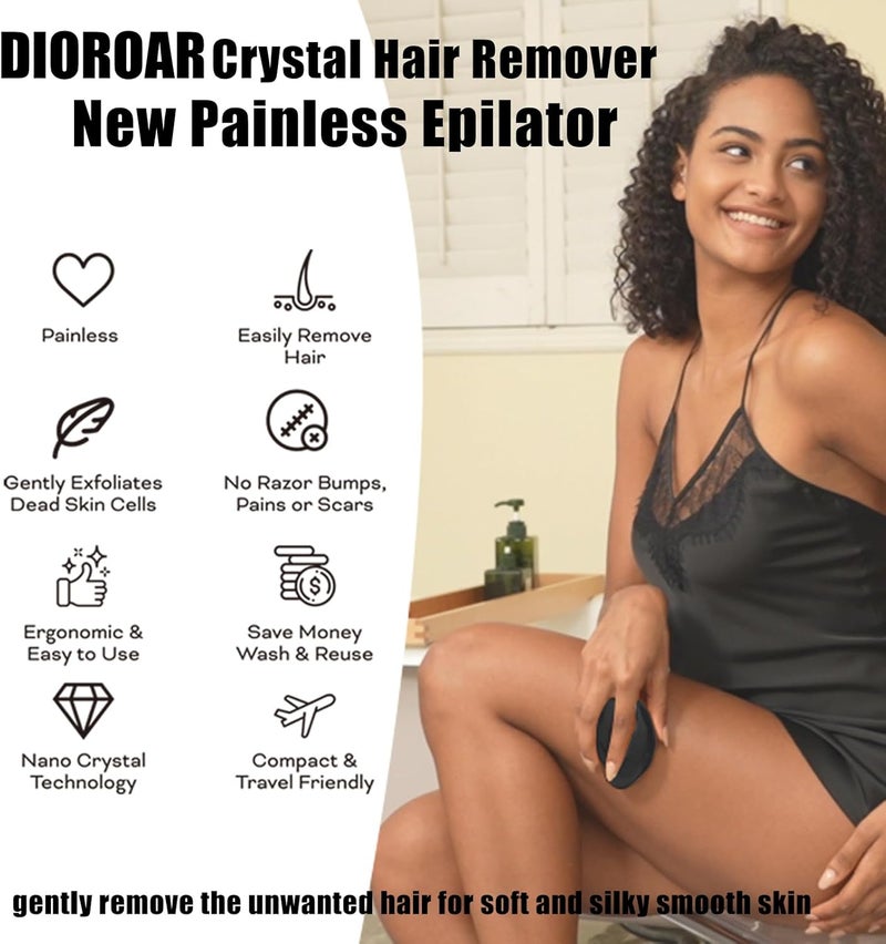 DIOROAR ممحاة الشعر الكريستالية، مزيل الشعر الكريستالي المطور، جهاز إزالة الشعر بالزجاج النانوي الفيزيائي، آلة نزع الشعر والتقشير غير المؤلمة للحصول على بشرة ناعمة حريرية سريعة (أسود) - Image 3