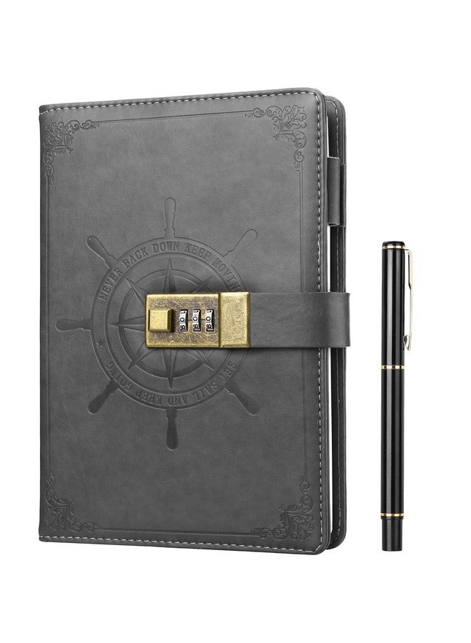 Kesote Diary With Lock, Refillable Journal With Lock Diary Organizer With Pen, Vintage Faux Leather A5 College Ruled Lined Pages Locking Journal Notebook, Grey - Image 1