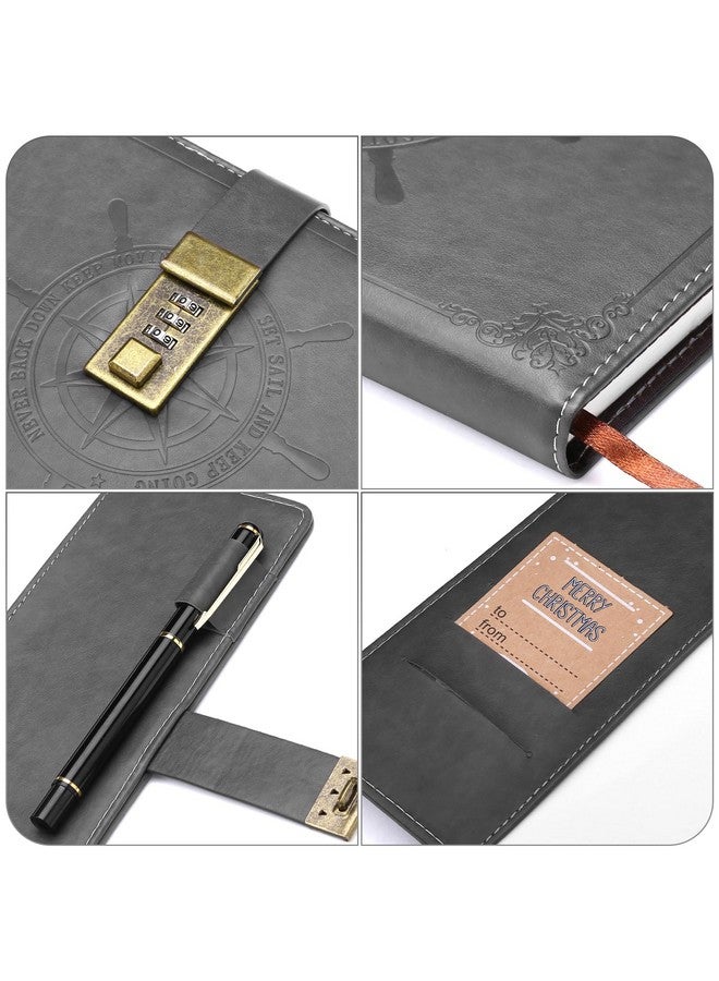 Kesote Diary With Lock, Refillable Journal With Lock Diary Organizer With Pen, Vintage Faux Leather A5 College Ruled Lined Pages Locking Journal Notebook, Grey - Image 4